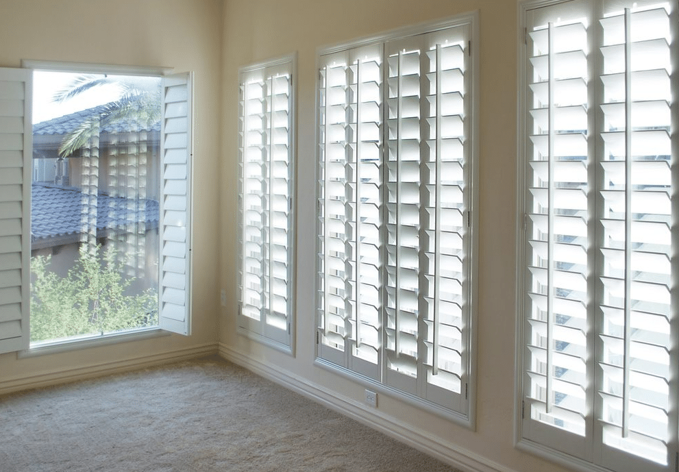 White Plantation Shutters in a Luxury Home